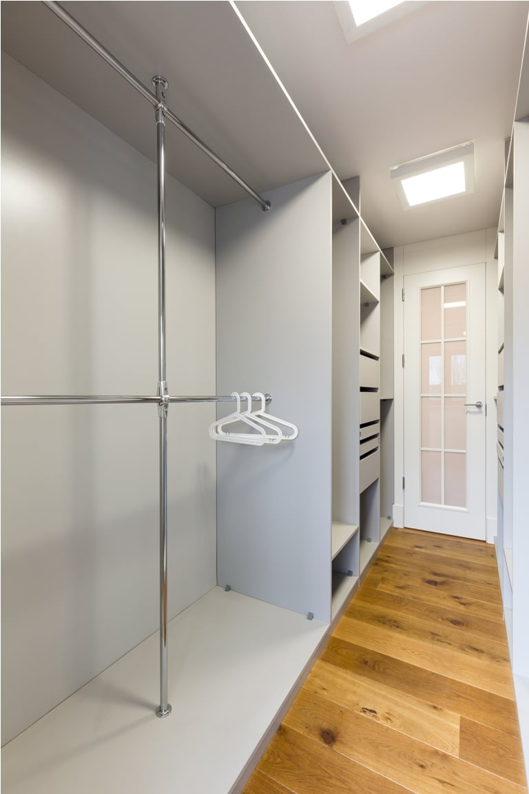 shot of an empty wardrobe in a modern, spacious house