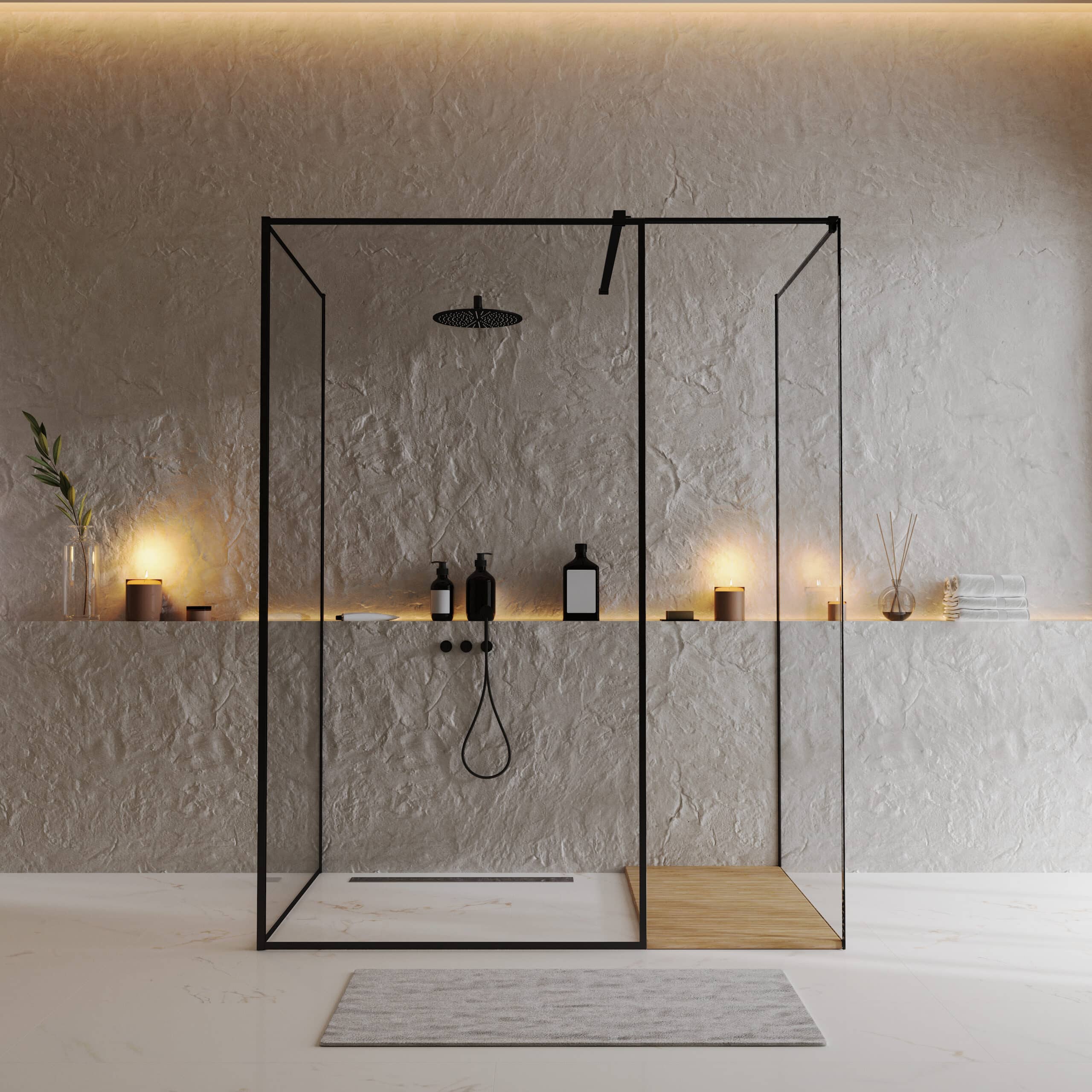 luxury bathroom with shower cabin, 3d rendering