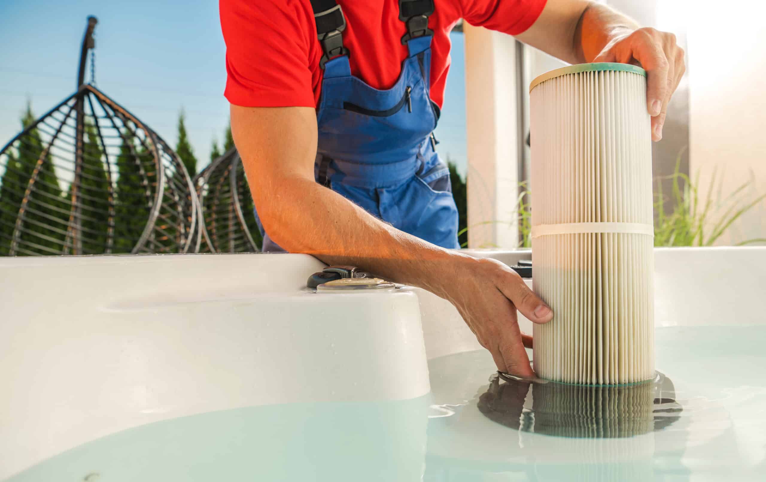 hot tubs technician replacing water filter