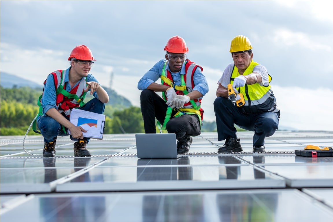 engineer working setup solar panel at the roof top 2023 11 27 05 36 41 utc