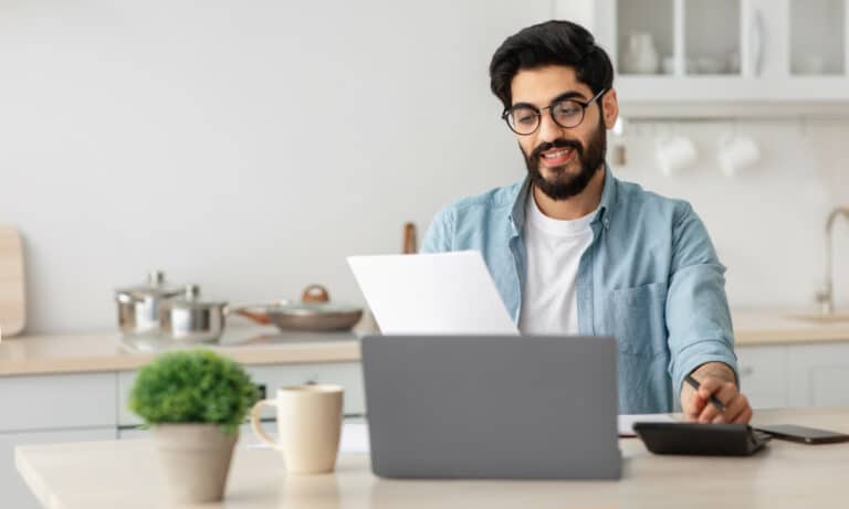 portrait of happy arab guy reading insurance docum 2023 11 27 05 08 56 utc