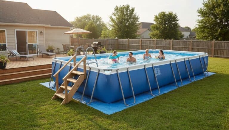 jardin piscine dessus sol famille